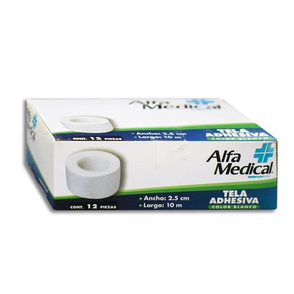 TELA ADHESIVA – BLANCA – 2.5 CM X 10 M – 12 pz – Tienda Alfa Medical